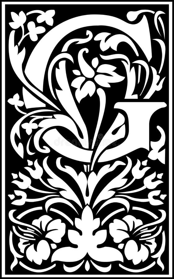 Download Flowers Decorative Letter G Balck And White Stock Vector ...