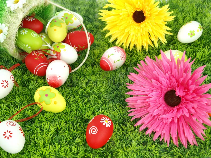 Flowers and Easter eggs royalty free stock photos