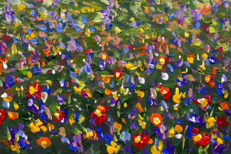 Flowers field Impressionism Oil painting. stock illustration