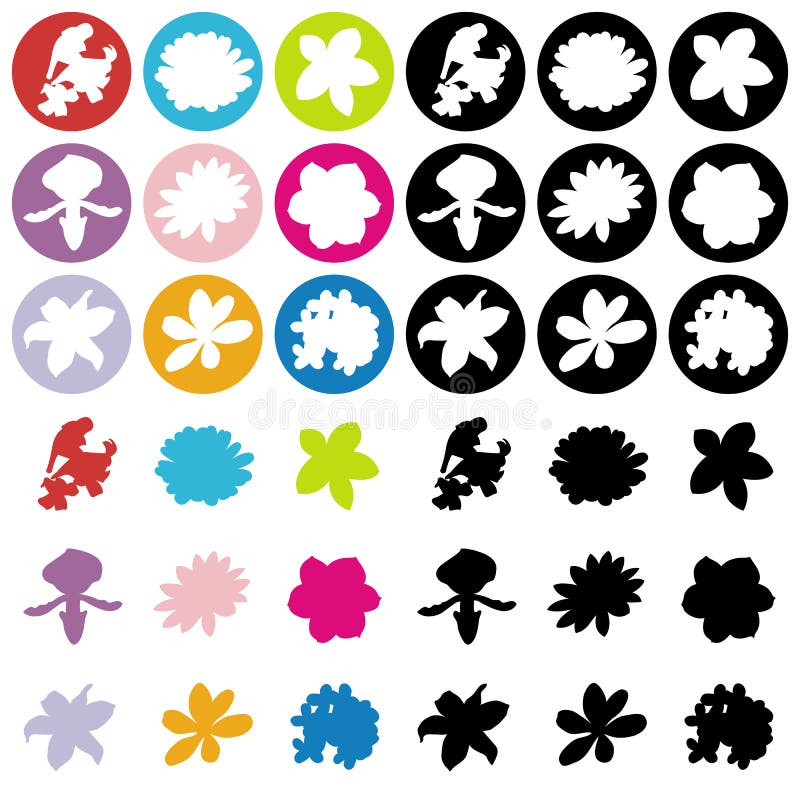 9 Flowers flat icons. stock vector. Illustration of black - 56856463