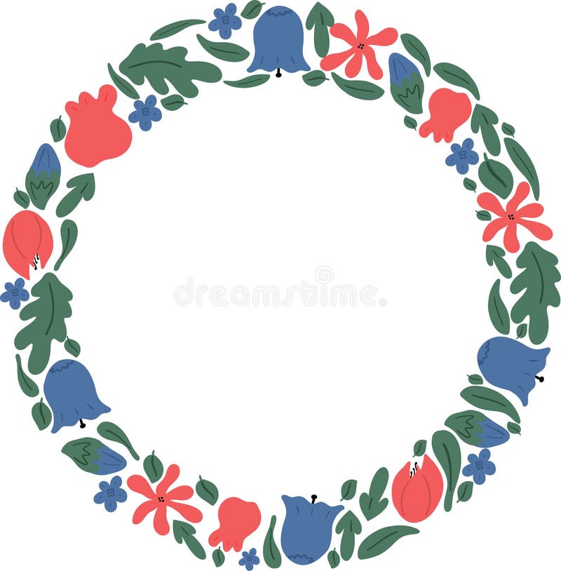 Flowers Frame with Bellflower Poppy Leaves Circle Shape Stock Vector