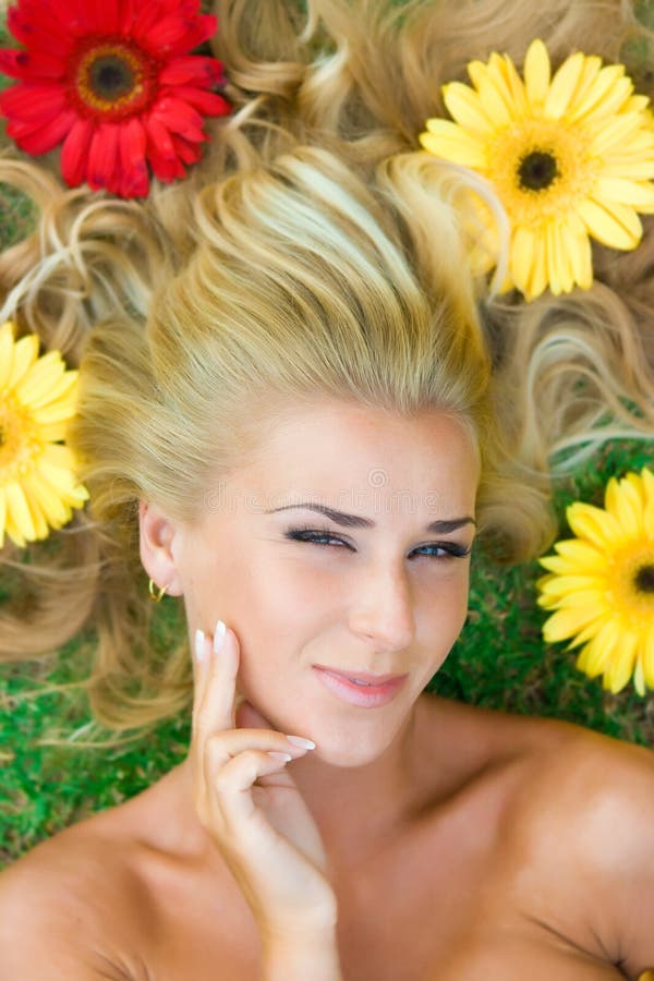 Flowers in hair stock image. Image of curly, coward, cute 8666657