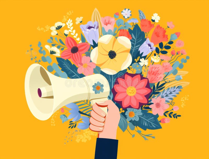 Flowers in a Megaphone. a Bouquet of Flowers Sticks Out of the