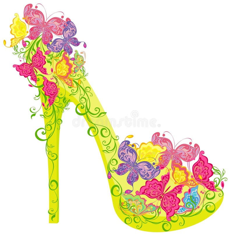 High Heel Decorated with Butterflies Stock Vector - Illustration of ...