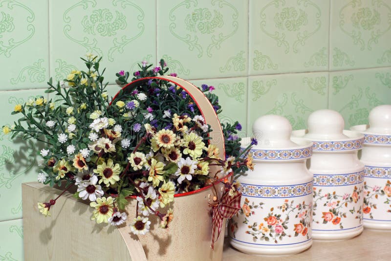 Flowers in the Kitchen. Home Decor Stock Photo Image of beauty