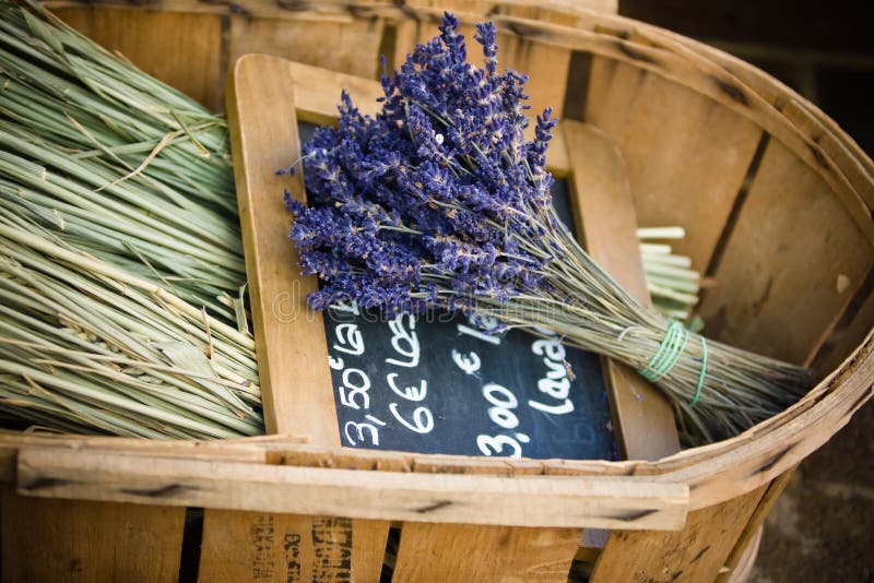 Flowers of lavender in the wicker basket