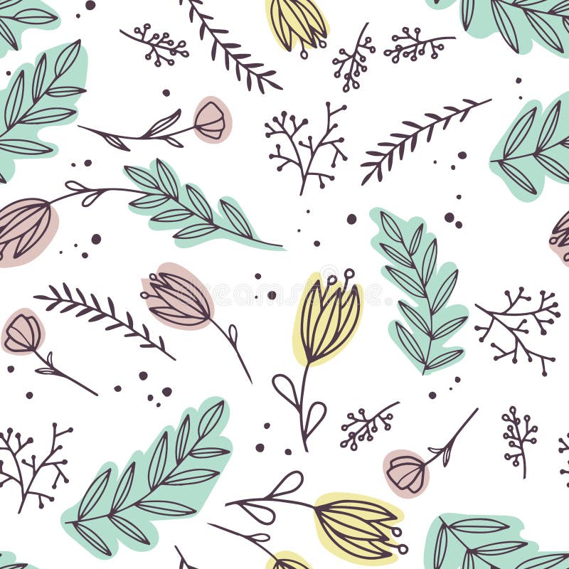 Flowers and Leaves Abstract Colors in a Cartoon Style. Seamless Vector  Wallpaper Pattern on a White Background. Stock Illustration - Illustration  of natural, abstract: 155800810