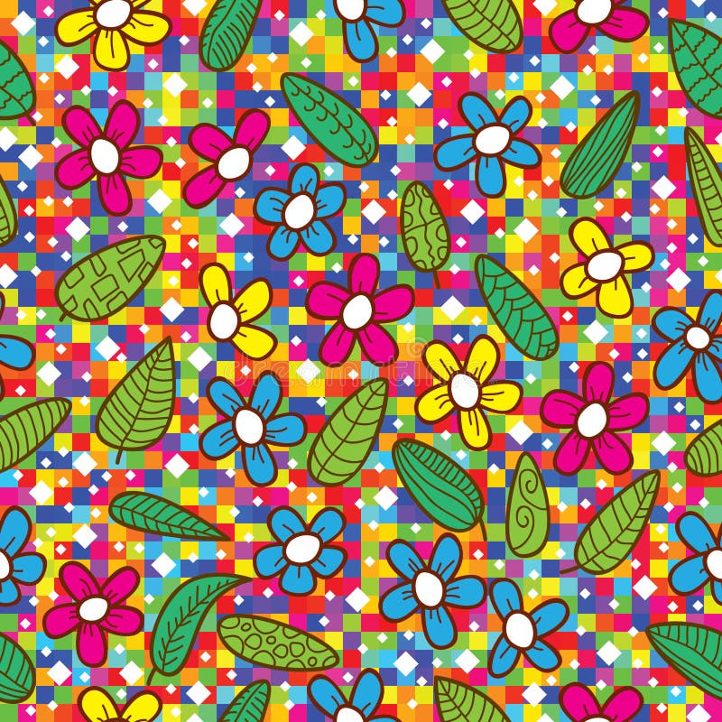 Flowers leaves colorful mosaic pattern