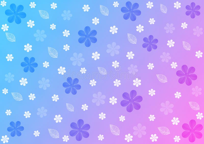 Flowers and Leaves Pattern in Blue and Pink Background Stock