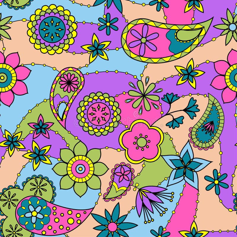 Flowers and paisley pattern colorful