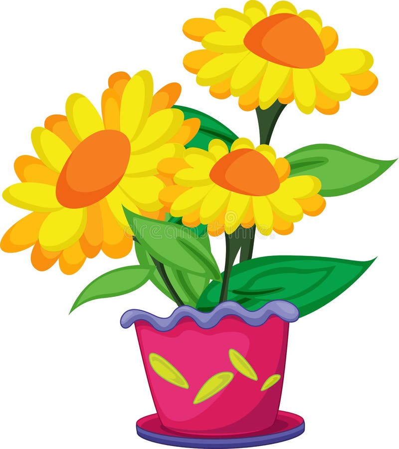 Pot With Three Cartoon Flowers Stock Vector Illustration Of Flora