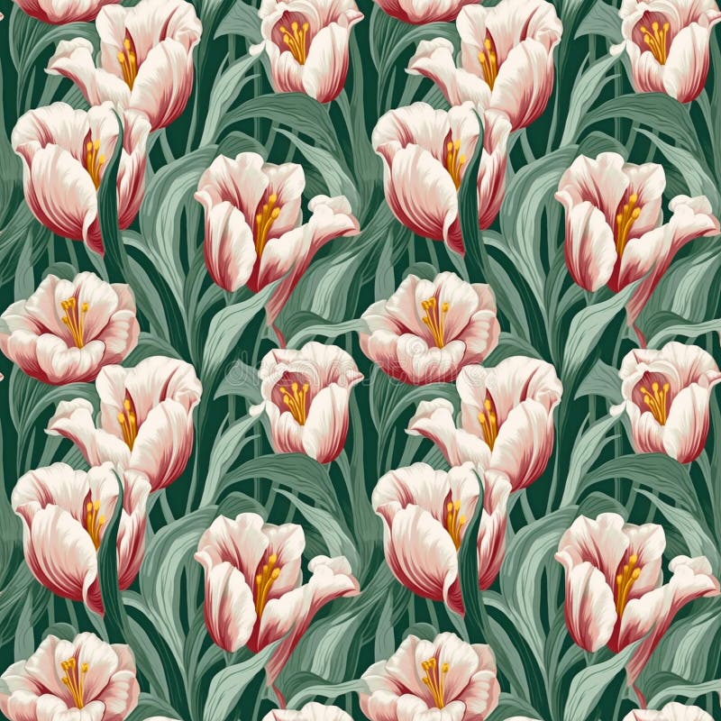 Flowers seamless pattern. Floral nature decorative background. Art Nouveau style. Abstract floral collage graphic design.