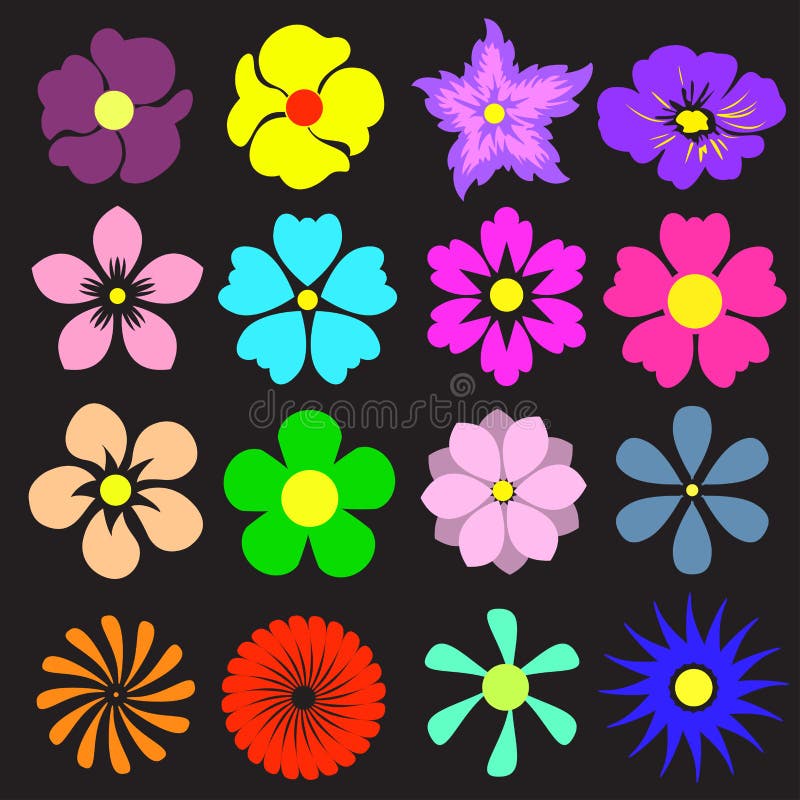 Flowers Set with Different. Colorful Vector Illustration. Stock Vector ...