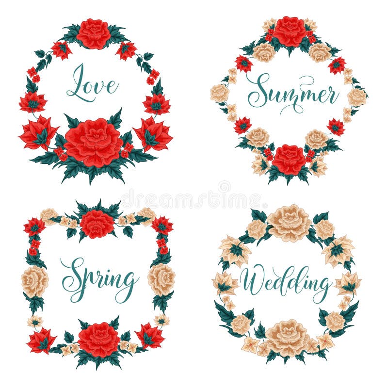 Flowers Set. Floral Frames. Red Roses. White Roses