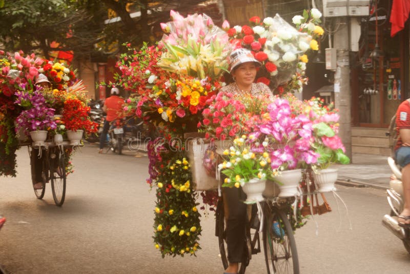 Flowers street vendor at Hanoi city,Vietnam.