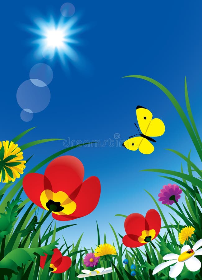 Flowers and Sun stock illustration