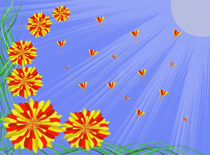 Flowers under the blue sky stock vector. Illustration of grass - 32710648