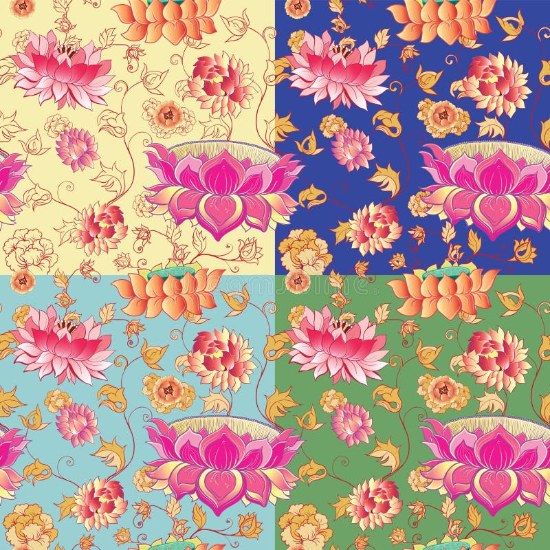 Flowers vector pattern with lotuses