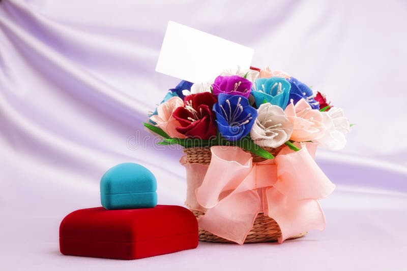 Flowers and velvet boxes stock photo. Image of blue, happy 34228006