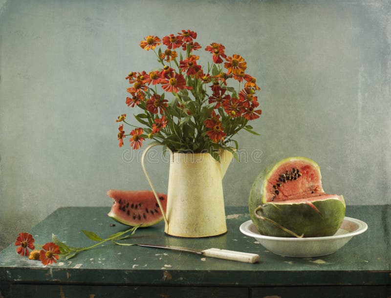 Flowers and water-melon