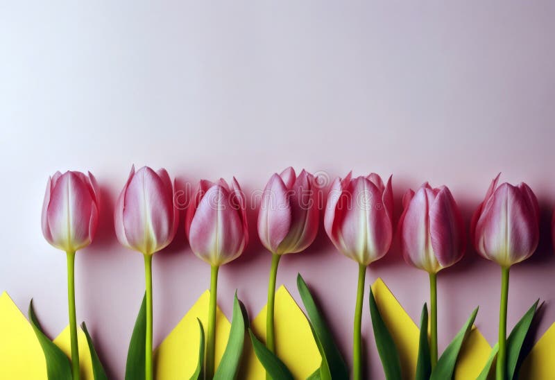 Flori galben floare roz tulip panoramice fond tulip panoramic concept Ziua design hârtie mamelor de culoare pastilă royalty free illustration