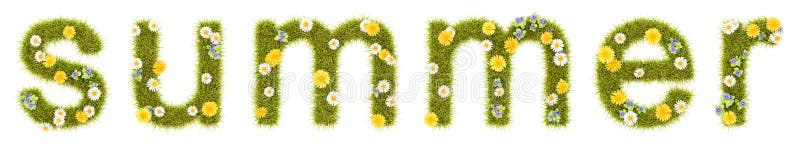 Flowery Grassy Summer Text Shape Isolated on White royalty free illustration