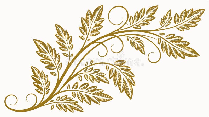 Flowing botanical design featuring a swirling branch with leaves and berries vector design Generative AI. A dynamic botanical design element showcasing a branch with flowing lines, adorned with leaves and small berries, creating a sense of movement and natural beauty, perfect for decorative borders or organic patterns. vector design Generative AI