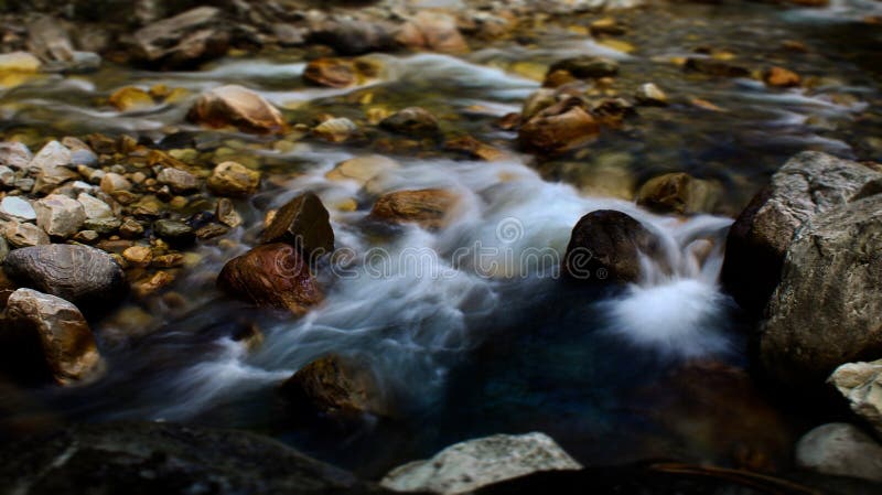 Flowing water stream through rocks