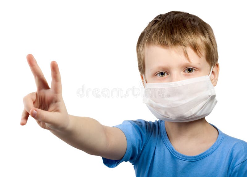 Flu illness child boy in surgical mask stock images