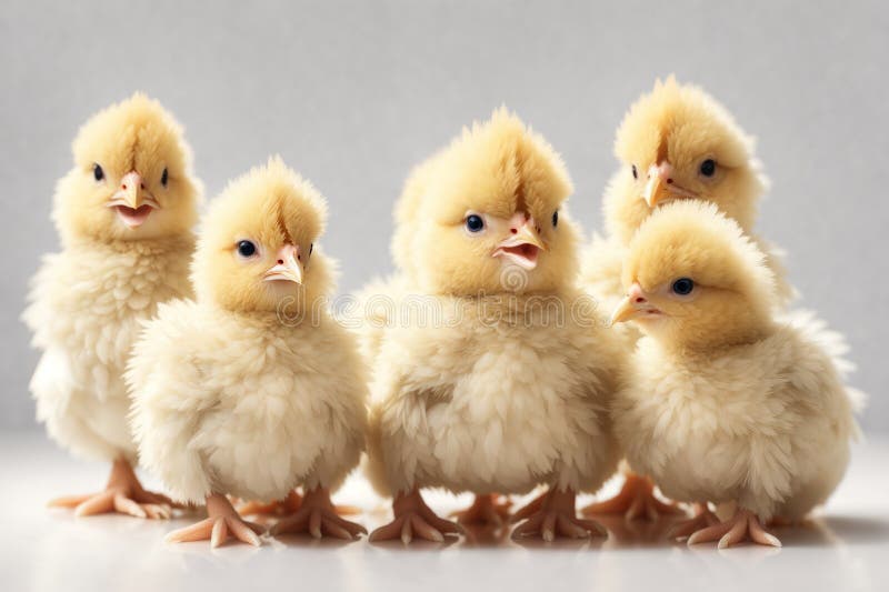 Fluffy Baby Broiler Chickens Isolated on white background. ai generative vector illustration