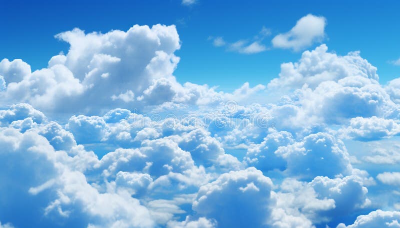 Norii cumulus pufoși plutesc sus pe cerul liber generat de ai stock illustration