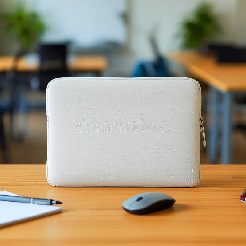 Fluffy Laptop Sleeve Desk Setup Office Essentials vector illustration