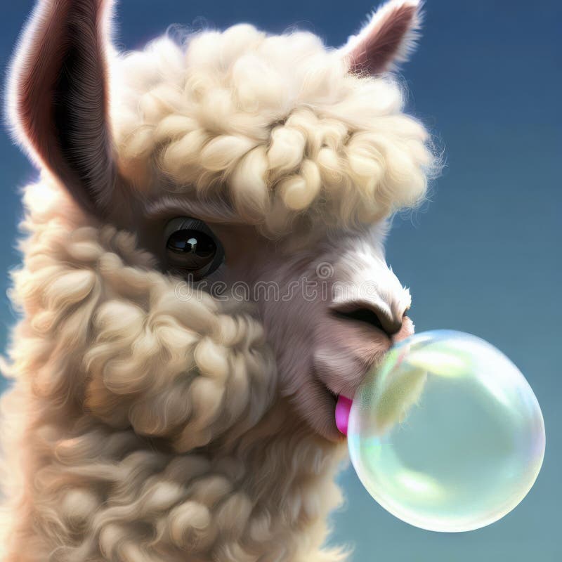 Fluffy Llama Chewing Bubblegum and Blowing a Bubble, Generative Ai ...