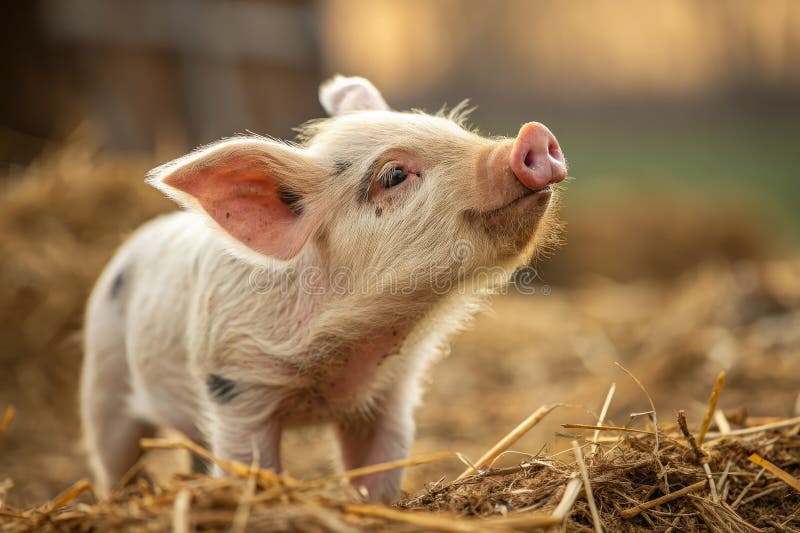 Fluffy piglet med en grumlig nos utforskar sin omgivning i en gårdsinställning stock illustrationer