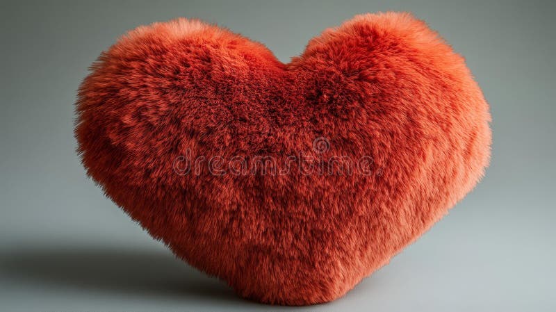 Fluffy Red Heart Shaped Pillow Generative AI. A soft, fluffy red heart-shaped pillow with a textured surface, radiating warmth and comfort, perfect for adding a touch of love and coziness to any room