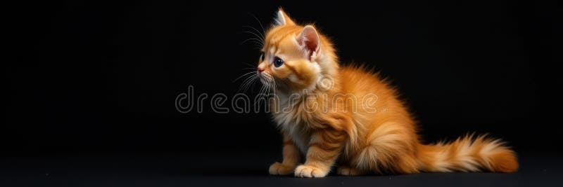 Fluffy Red Scottish Kitten auffallend schwarze Backdrop Augen Schottenfalz Kitten stock abbildung