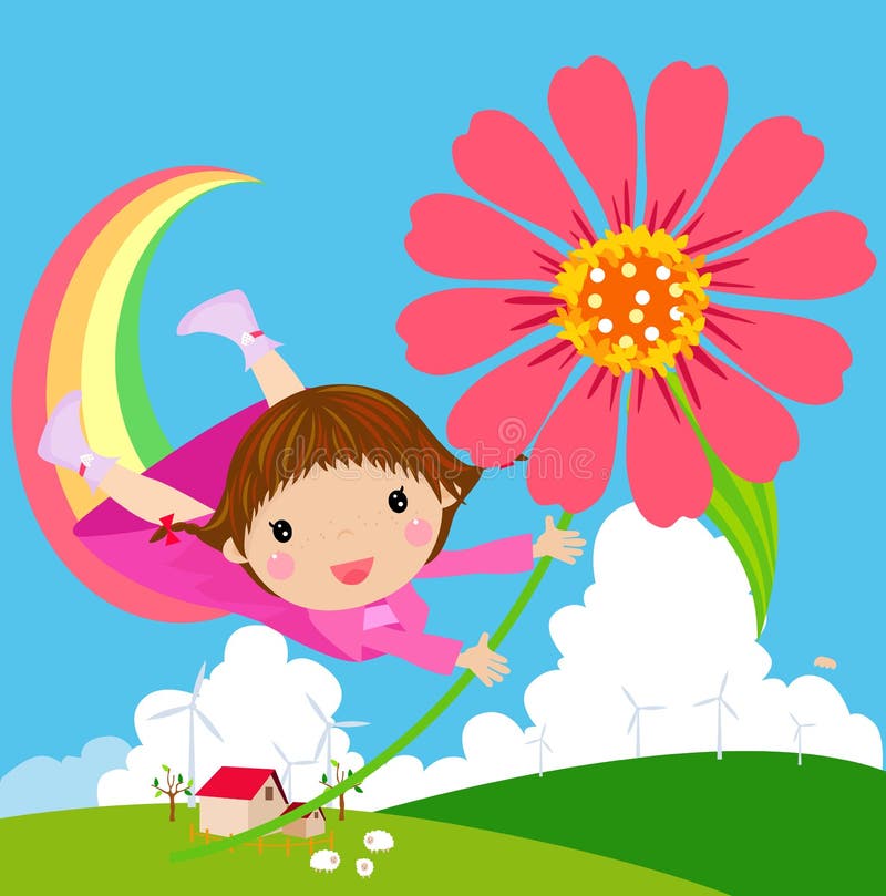 flugablommaflicka little sky royaltyfri illustrationer flugablommaflicka little sky royaltyfri illustrationer