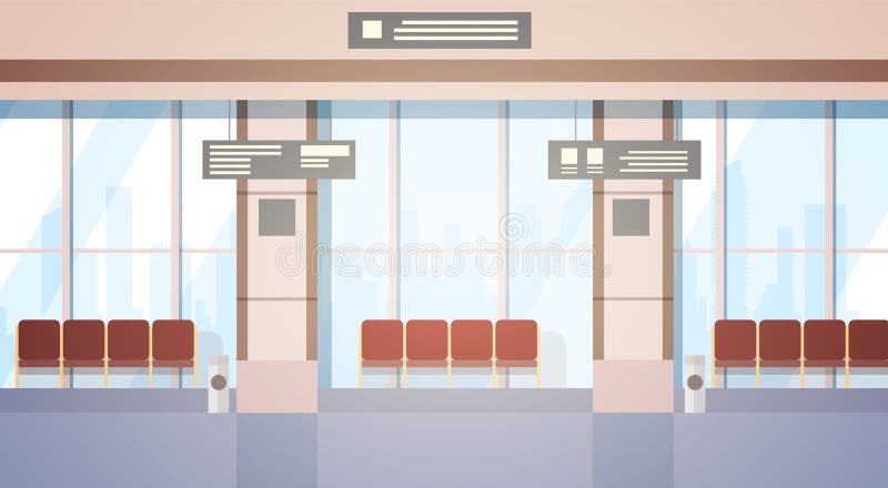 Flughafen, der herein Hall Departure Terminal Interior Check wartet vektor abbildung
