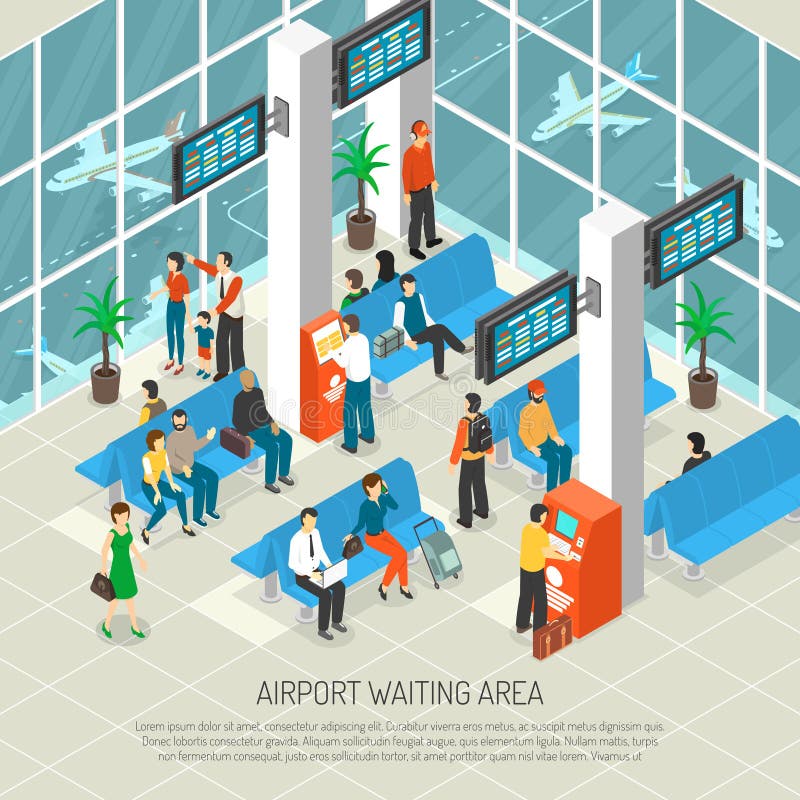 Flughafen-Wartebereich-isometrische Illustration stock abbildung