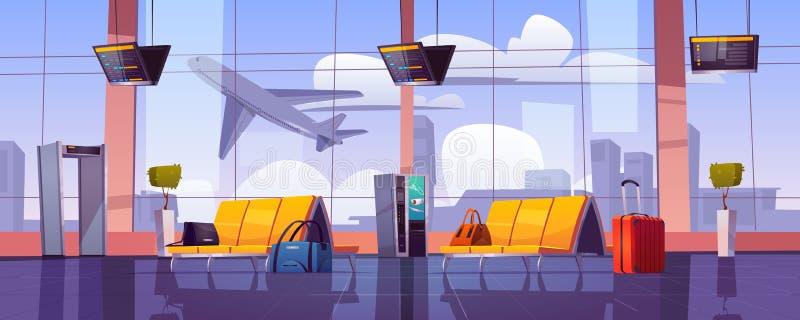 Flughafen-Wartezimmer mit Blick auf den Flugzeugstart stock abbildung