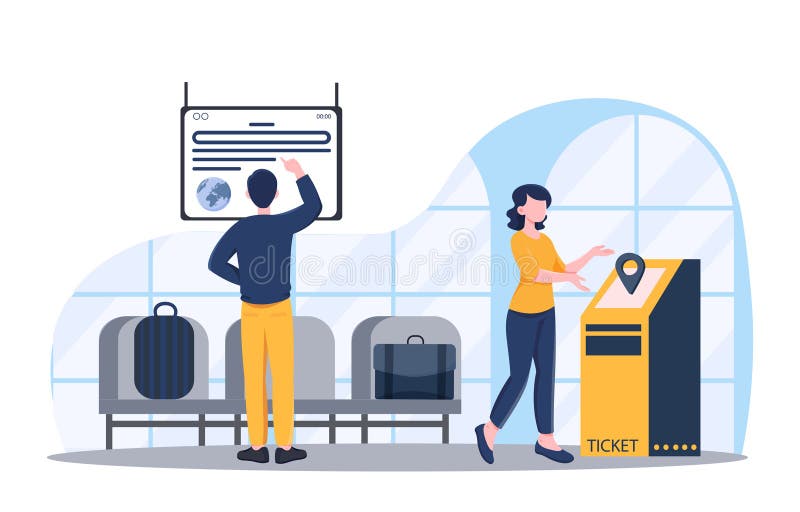 Flughafen Wartezone mit Ticketkiosk. Vektor-Abbildung stock abbildung
