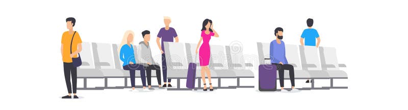 Flughafenwarteflugzeug Karikaturleute an stock abbildung