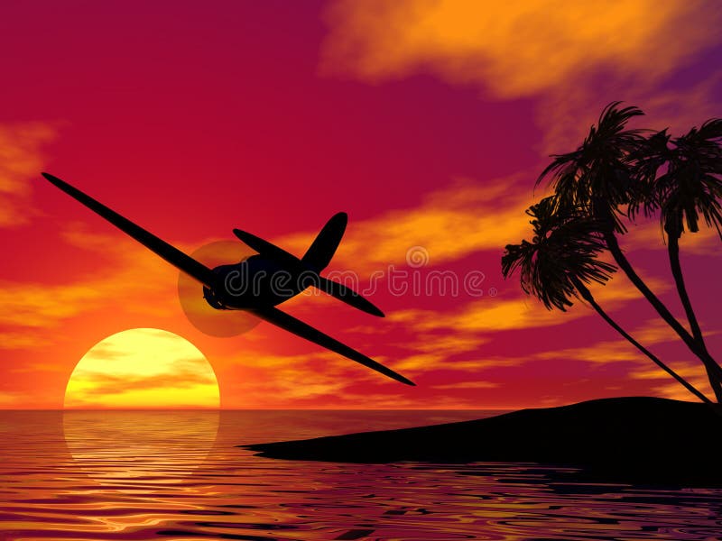 Flugzeug am Sonnenuntergang vektor abbildung Flugzeug am Sonnenuntergang vektor abbildung