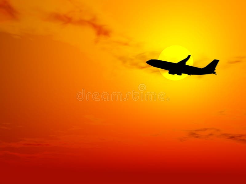 FLUGZEUG AM SONNENUNTERGANG lizenzfreie abbildung FLUGZEUG AM SONNENUNTERGANG lizenzfreie abbildung
