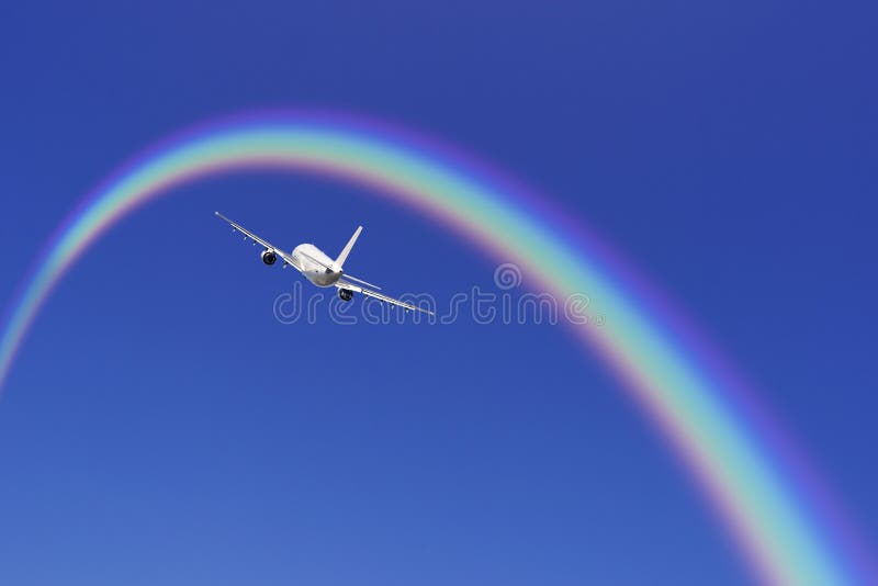 Flugzeug und Regenbogen stockbild. Bild von luft, flaumig - 23618461