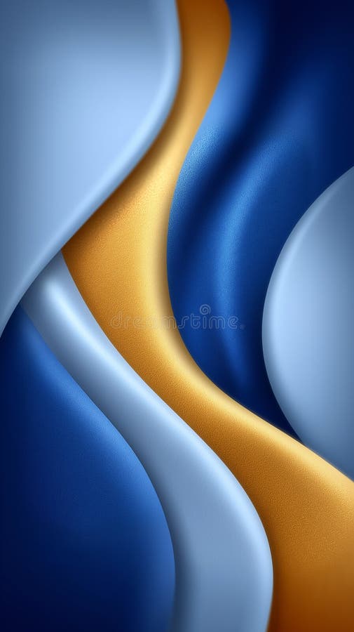Fluid abstract design showcases wavy blue and gold textures creating visual interest. Clean layout provides ample