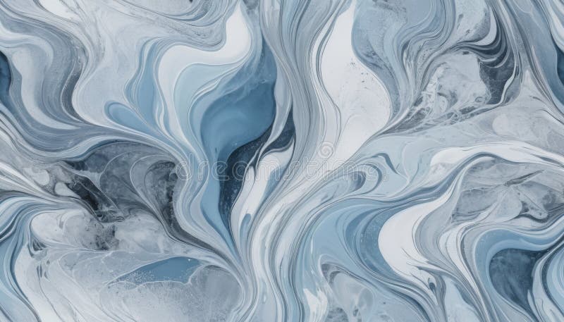 Fluid acrylic pour painting, mesmerizing swirls of blue and white create an abstract art background texture royalty free illustration
