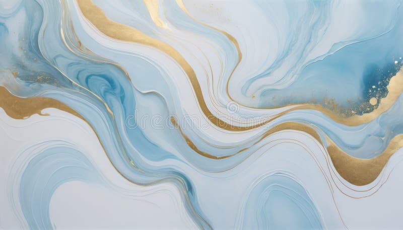 Fluid Art, Gold Marble Texture: Elegant Swirls of Light Blue and Gold create a luxurious abstract background perfect for design vector illustration