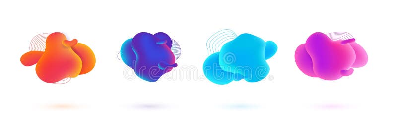 Fluid blobs banners. Gradient colorful liquid spots. Composition of bright bubbles and concentric circles. Round shapes vector illustration