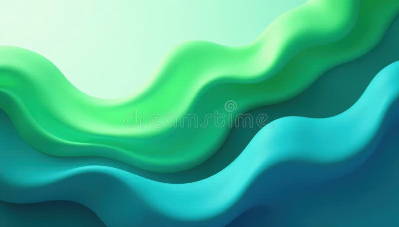 Fluid green blue forms, organic lines, soft gradients, graphic, artwork, image stock illustration